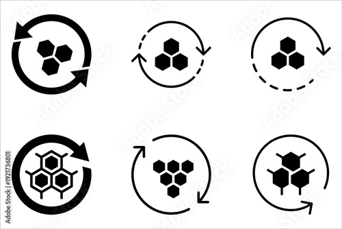 Collagen icon set. Organic skin care and cosmetics on white background