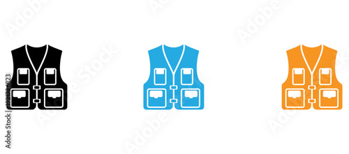 Three different colored safety vests displayed side by side for comparison isolated on transparent background, Vector