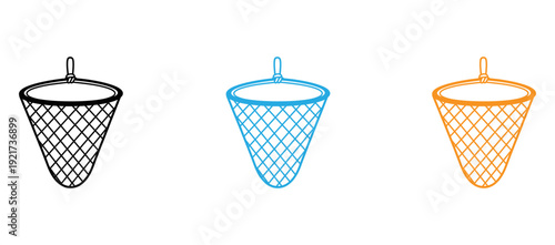 Three differently styled waste bins arranged in a row for recycling purposes isolated on transparent background, Vector