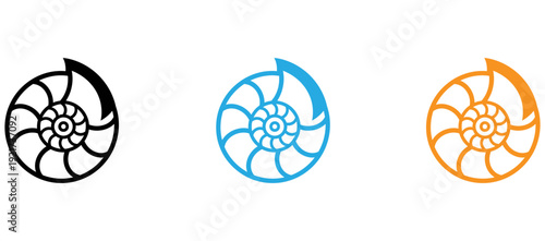 Three stylized circular icons with unique geometric and color variations isolated on transparent background, Vector