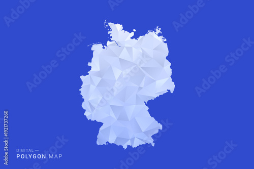 Germany Map - Polygon Style Vector Illustration in Blue and White Gradient, Low Poly Geometric Design, Isolated on Solid Background for Infographics and Digital Use.