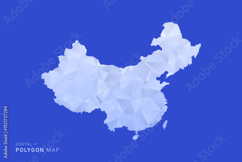 China Map - Polygon Style Vector Illustration in Blue and White Gradient, Low Poly Geometric Design, Isolated on Solid Background for Infographics and Digital Use.