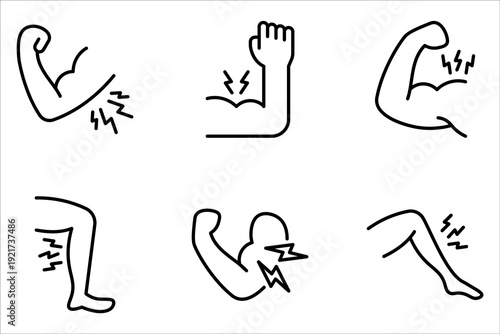 Muscle pain icon set. Muscular pain flower on white background