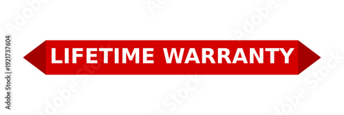 Lifetime Warranty red vector banner with white text, designed as a horizontal ribbon or label for product guarantees and service assurances, isolated on transparent background.