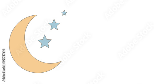 Ramadan moon and stars shine brightly in night sky illustration