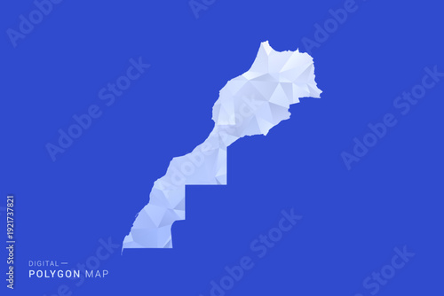 Morocco Map - Polygon Style Vector Illustration in Blue and White Gradient, Low Poly Geometric Design, Isolated on Solid Background for Infographics and Digital Use.