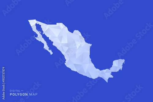 Mexico Map - Polygon Style Vector Illustration in Blue and White Gradient, Low Poly Geometric Design, Isolated on Solid Background for Infographics and Digital Use.