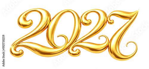 2027 Christmas And New Year Golden Shiny Festive GOLD Numbers 3D Render Style Luxury Holiday Celebration