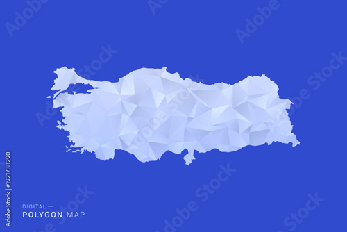 Turkey Map - Polygon Style Vector Illustration in Blue and White Gradient, Low Poly Geometric Design, Isolated on Solid Background for Infographics and Digital Use.