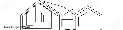 A detailed architectural drawing of a house with two distinct sections connected by a hallway Vector