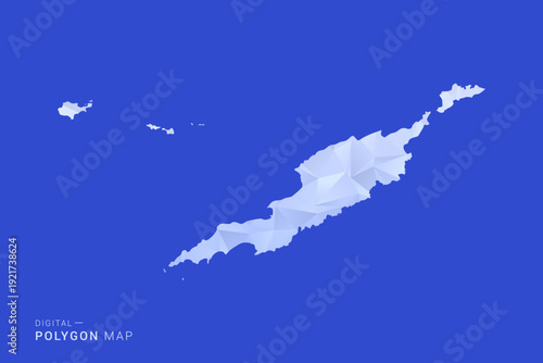 Anguilla Map - Polygon Style Vector Illustration in Blue and White Gradient, Low Poly Geometric Design, Isolated on Solid Background for Infographics and Digital Use.