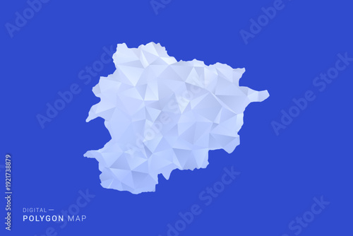 Andorra Map - Polygon Style Vector Illustration in Blue and White Gradient, Low Poly Geometric Design, Isolated on Solid Background for Infographics and Digital Use.