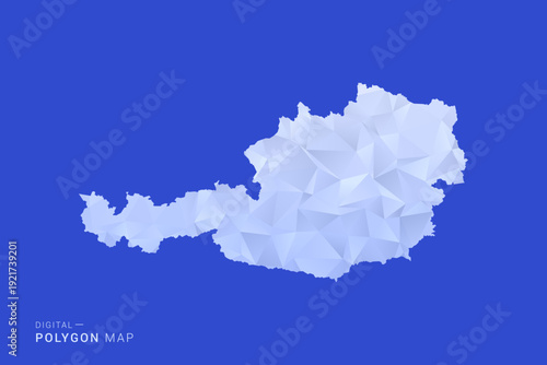 Austria Map - Polygon Style Vector Illustration in Blue and White Gradient, Low Poly Geometric Design, Isolated on Solid Background for Infographics and Digital Use.