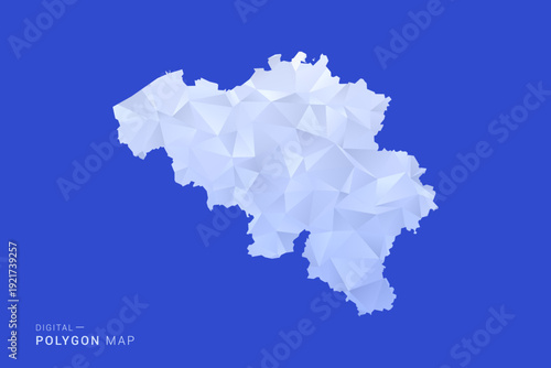 Belgium Map - Polygon Style Vector Illustration in Blue and White Gradient, Low Poly Geometric Design, Isolated on Solid Background for Infographics and Digital Use.