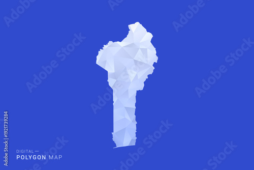 Benin Map - Polygon Style Vector Illustration in Blue and White Gradient, Low Poly Geometric Design, Isolated on Solid Background for Infographics and Digital Use.