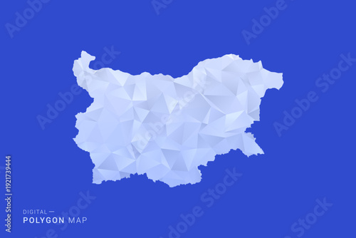 Bulgaria Map - Polygon Style Vector Illustration in Blue and White Gradient, Low Poly Geometric Design, Isolated on Solid Background for Infographics and Digital Use.