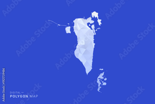 Bahrain Map - Polygon Style Vector Illustration in Blue and White Gradient, Low Poly Geometric Design, Isolated on Solid Background for Infographics and Digital Use.