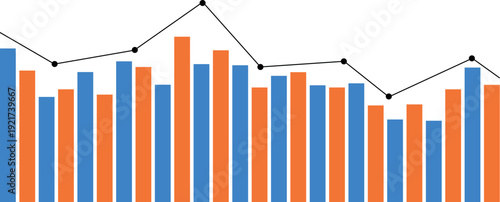 Business Analytics Bar Chart with Trend Line Vector Illustration