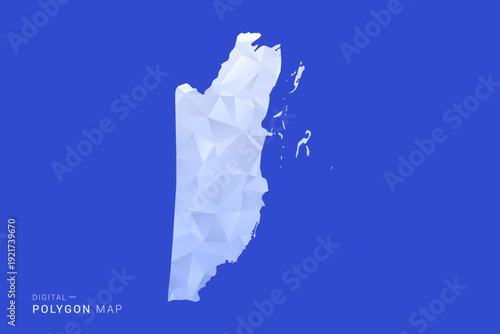 Belize Map - Polygon Style Vector Illustration in Blue and White Gradient, Low Poly Geometric Design, Isolated on Solid Background for Infographics and Digital Use.