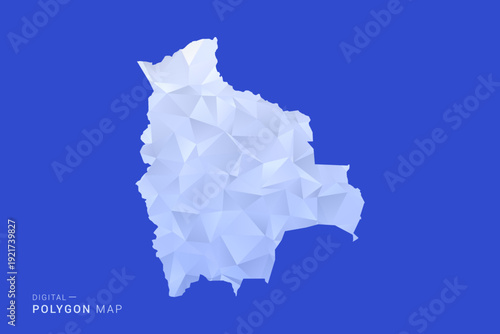Bolivia Map - Polygon Style Vector Illustration in Blue and White Gradient, Low Poly Geometric Design, Isolated on Solid Background for Infographics and Digital Use.