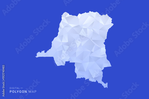 Democratic Republic of the Congo Map - Polygon Style Vector Illustration in Blue and White Gradient, Low Poly Geometric Design, Isolated on Solid Background for Infographics and Digital Use.