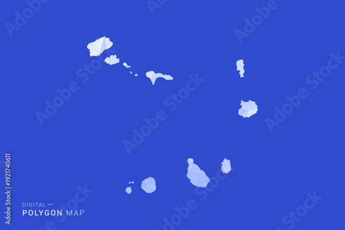 Cabo Verde Map - Polygon Style Vector Illustration in Blue and White Gradient, Low Poly Geometric Design, Isolated on Solid Background for Infographics and Digital Use.