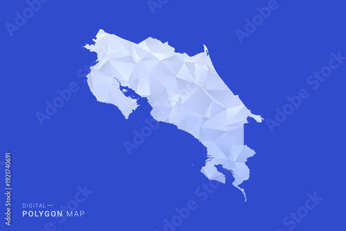 Costa Rica Map - Polygon Style Vector Illustration in Blue and White Gradient, Low Poly Geometric Design, Isolated on Solid Background for Infographics and Digital Use.
