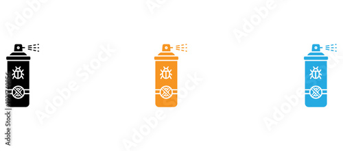 Three different spray bottles displayed side by side with distinct colors and labels. isolated on transparent background, Vector