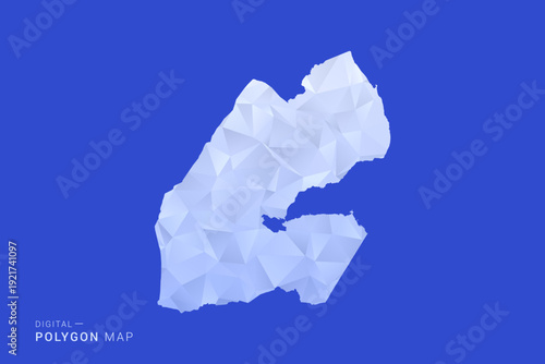 Djibouti Map - Polygon Style Vector Illustration in Blue and White Gradient, Low Poly Geometric Design, Isolated on Solid Background for Infographics and Digital Use.