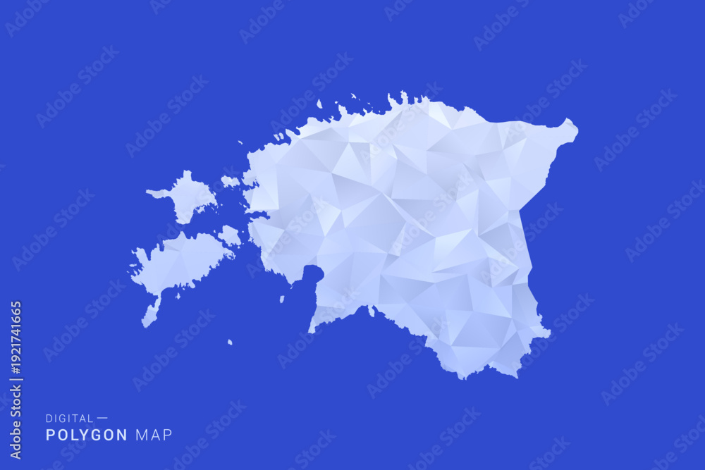 Naklejka premium Estonia Map - Polygon Style Vector Illustration in Blue and White Gradient, Low Poly Geometric Design, Isolated on Solid Background for Infographics and Digital Use.