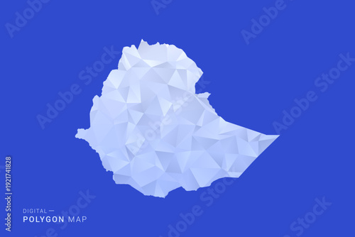 Ethiopia Map - Polygon Style Vector Illustration in Blue and White Gradient, Low Poly Geometric Design, Isolated on Solid Background for Infographics and Digital Use.
