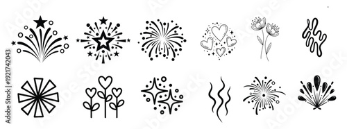Collection of abstract black line art designs and patterns