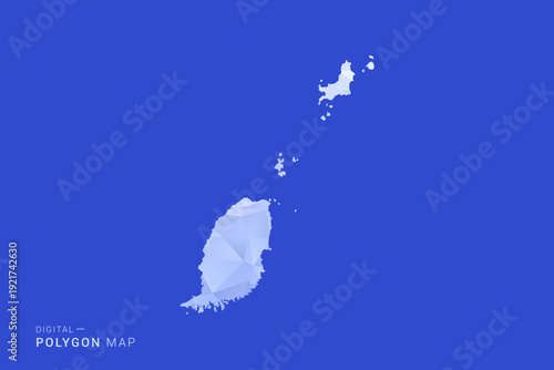 Grenada Map - Polygon Style Vector Illustration in Blue and White Gradient, Low Poly Geometric Design, Isolated on Solid Background for Infographics and Digital Use.