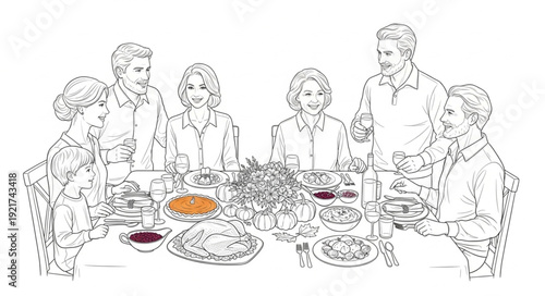 Family Gathering Around Dinner Table.