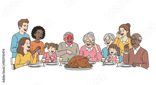 Family Gathering Around Dinner Table.