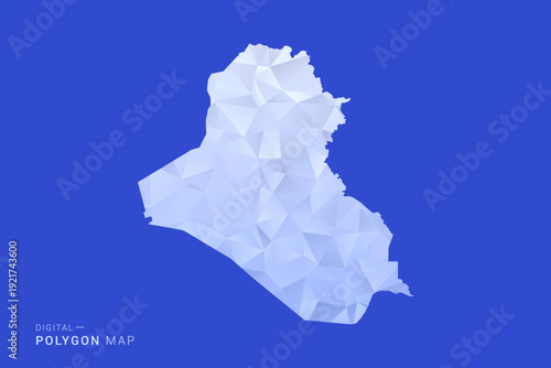 Iraq Map - Polygon Style Vector Illustration in Blue and White Gradient, Low Poly Geometric Design, Isolated on Solid Background for Infographics and Digital Use.