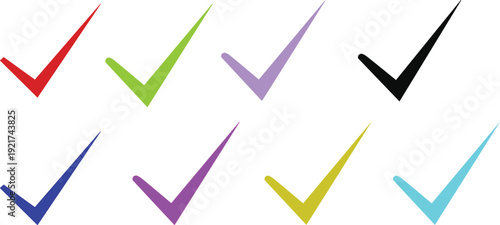 Set of colourful check mark icons isolated on a white background
