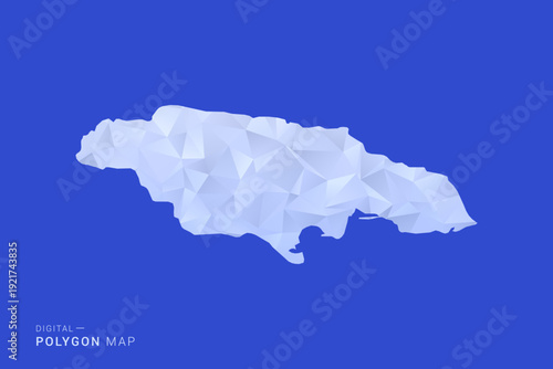 Jamaica Map - Polygon Style Vector Illustration in Blue and White Gradient, Low Poly Geometric Design, Isolated on Solid Background for Infographics and Digital Use.