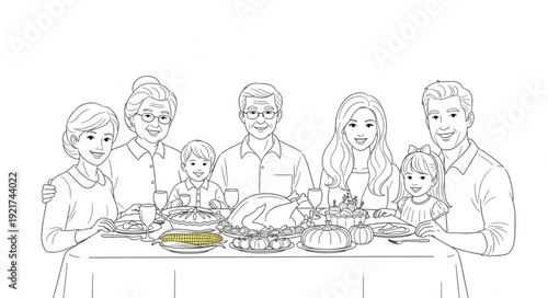 Family Gathering Around Dinner Table.