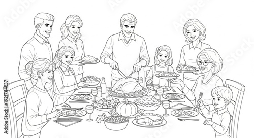 Family Gathering Around Dinner Table.