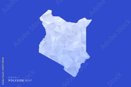 Kenya Map - Polygon Style Vector Illustration in Blue and White Gradient, Low Poly Geometric Design, Isolated on Solid Background for Infographics and Digital Use.
