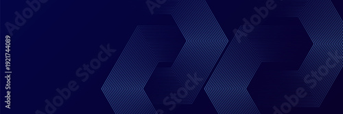 Dark blue background with shiny hexagon geometric lines and modern tech style.