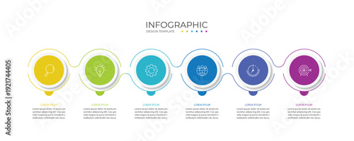 Business infographic thin line process with circle template design with icons and 6 options or steps.