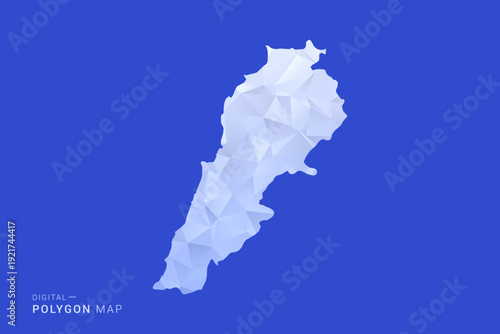Lebanon Map - Polygon Style Vector Illustration in Blue and White Gradient, Low Poly Geometric Design, Isolated on Solid Background for Infographics and Digital Use.