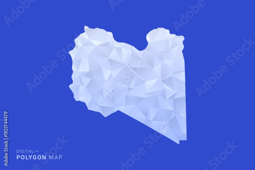 Libya Map - Polygon Style Vector Illustration in Blue and White Gradient, Low Poly Geometric Design, Isolated on Solid Background for Infographics and Digital Use.