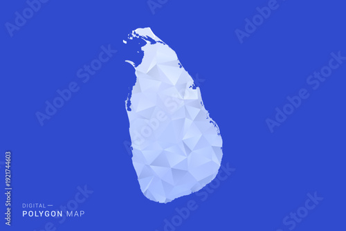 Sri Lanka Map - Polygon Style Vector Illustration in Blue and White Gradient, Low Poly Geometric Design, Isolated on Solid Background for Infographics and Digital Use.