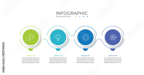 Business infographic thin line process with circle template design with icons and 4 options or steps.