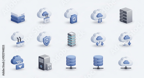 Cloud computing and data storage icons set.