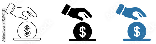 hand depositing money coin icon