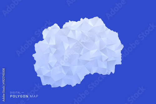 Macedonia Map - Polygon Style Vector Illustration in Blue and White Gradient, Low Poly Geometric Design, Isolated on Solid Background for Infographics and Digital Use.